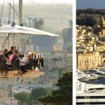 ‘Dinner in the sky Malta’ y vista aérea de la ciudad. J.M. PAGADOR. MONTAJE PROPRONews
