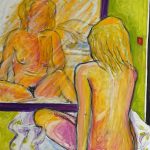 Desnudo de mujer sentada frente al espejo. Acrílico-lienzo 80×66 cm. J.M. PAGADOR